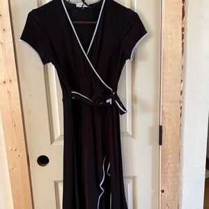 Calvin Klein Black Midi Dress with White Trim